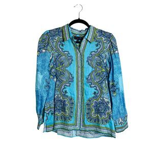 Hale Bob Shirt Womens Small Paisley Button Up Long Sleeve Boho Lightweight Top